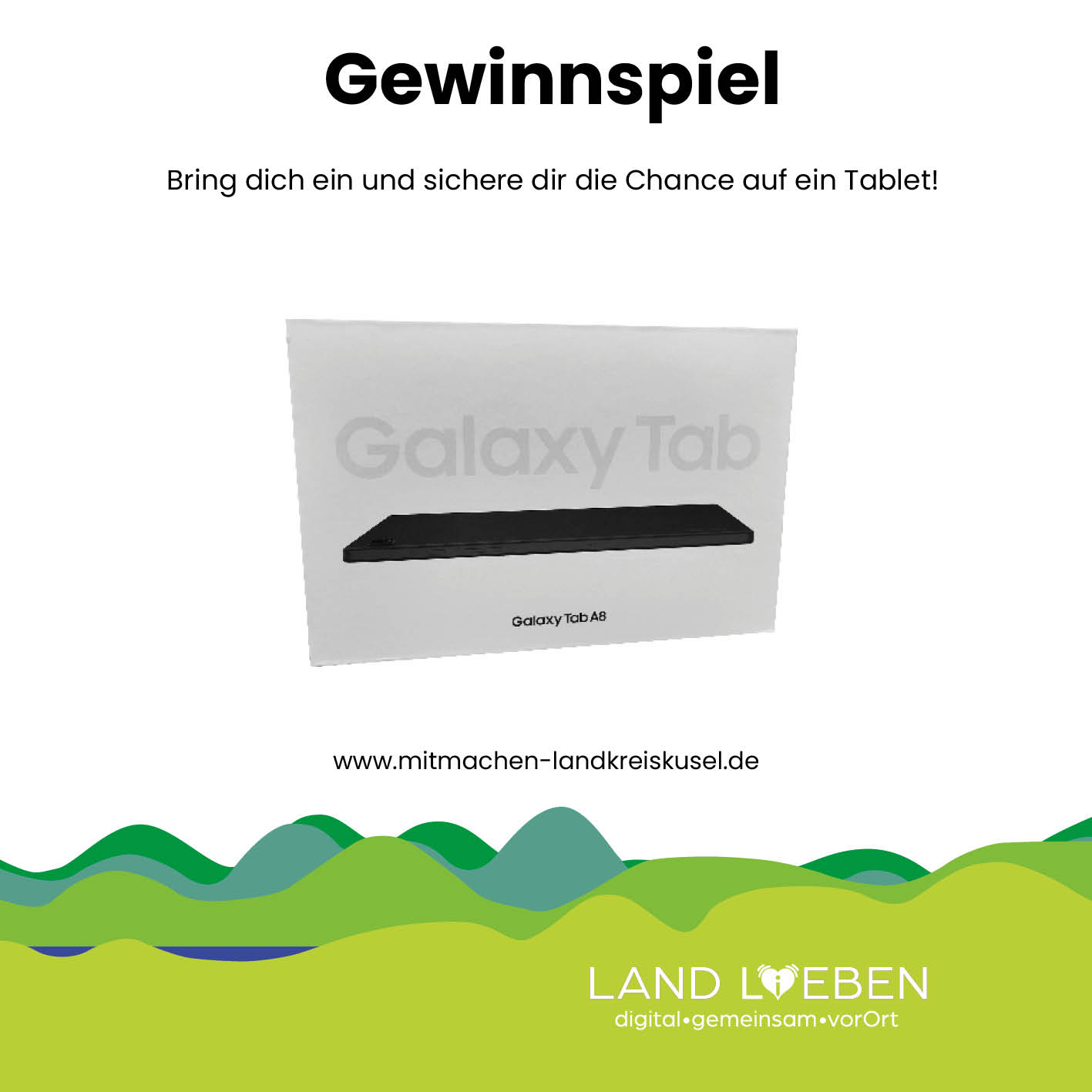 das Bild zeigt ein Tablet, dass man über ein Gewinnspiel gewinnen kann