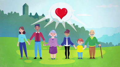 Zeichnung Personen Hand in Hand